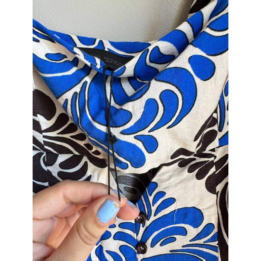 Zara Damask Baroque Print Midi Dress Blue Brown Cottagecore XS Euro Summer - Picture 4 of 6